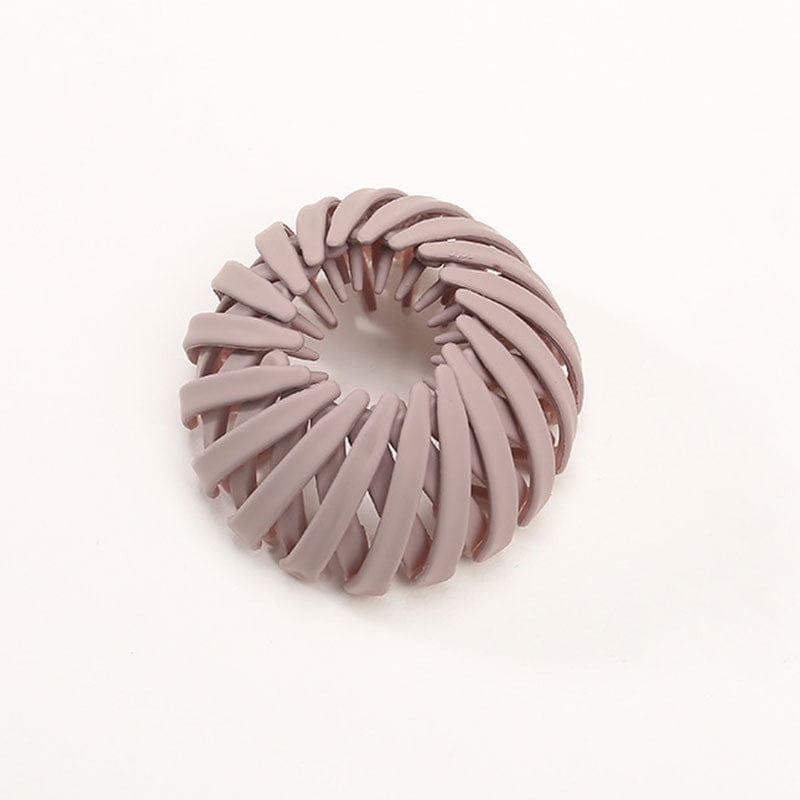 Single matte dusty mauve spiral clip, shown open and ring-shaped against a plain white background. 5