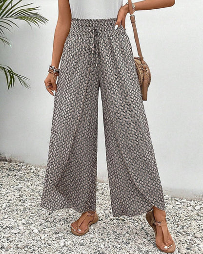 High-waisted women's trousers with geometric pattern – Sapphira