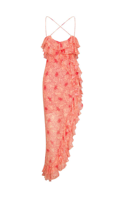 Chiffon maxi dress with frills and a cross-front neckline – Elenna
