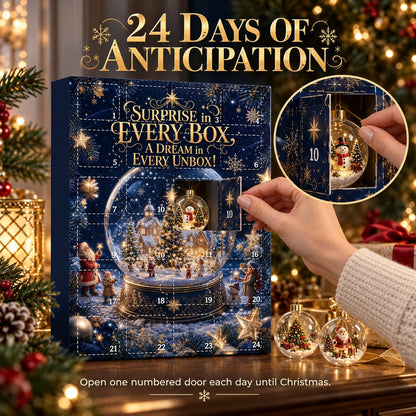 Hand opens door 10 on the advent box, with a close-up inset of the snowman bauble inside 10