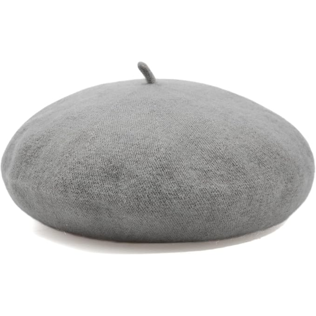 Grey wool beret on a white background, showing the slightly woven texture of the fabric 8