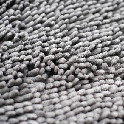 Extreme close-up of the soft grey chenille pile, showing the dense, fluffy, finger-like tufts. 7