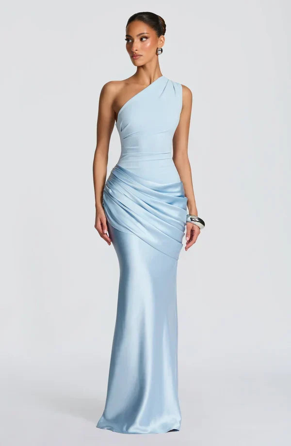 Sidonie One-Shoulder Draped Satin Maxi Dress 1