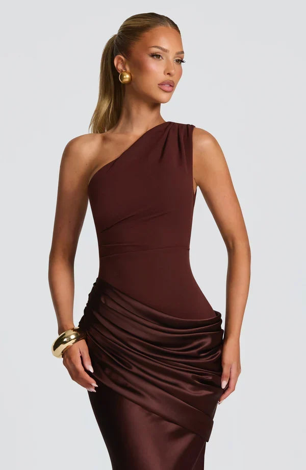 Sidonie One-Shoulder Draped Satin Maxi Dress 12