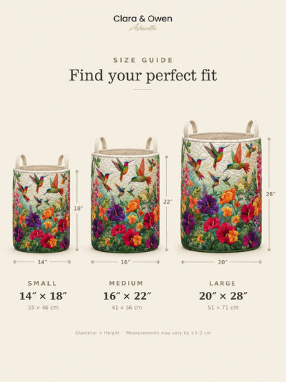 Size guide showing three basket sizes side by side, small, medium and large, with height and diameter measurements marked in inches and centimetres. 5