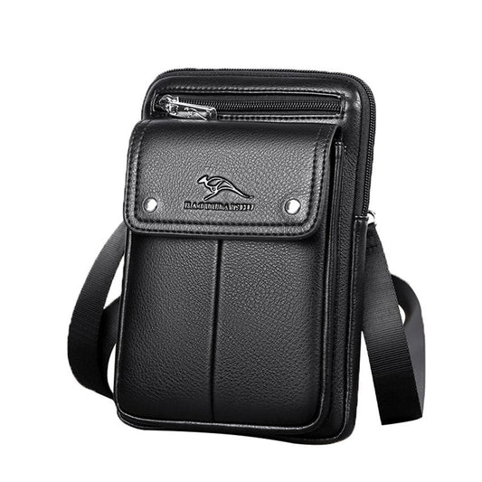 Compact PU‑leather crossbody bag for men with an adjustable shoulder strap.