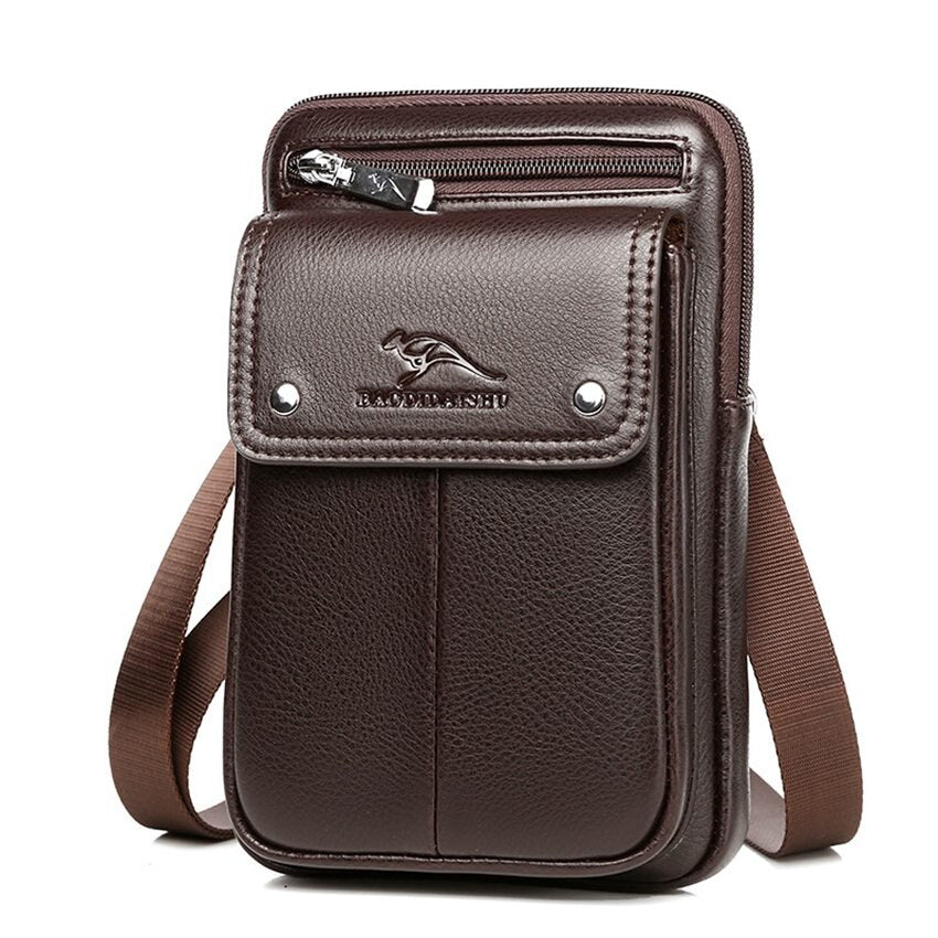 Compact PU‑leather crossbody bag for men with an adjustable shoulder strap.