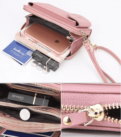 Compact PU leather shoulder bag with an adjustable strap.