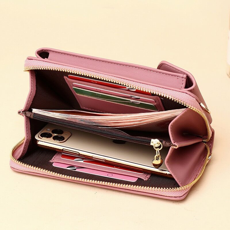 Compact PU leather shoulder bag with an adjustable strap.