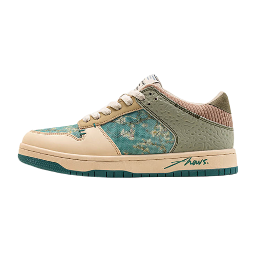 Stylish unisex synthetic sneakers with almond blossom print – Arta