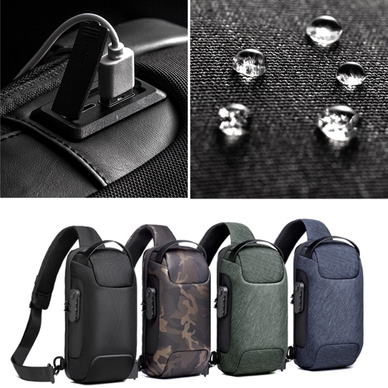 Compact waterproof men's crossbody bag – anti-theft with USB charging port