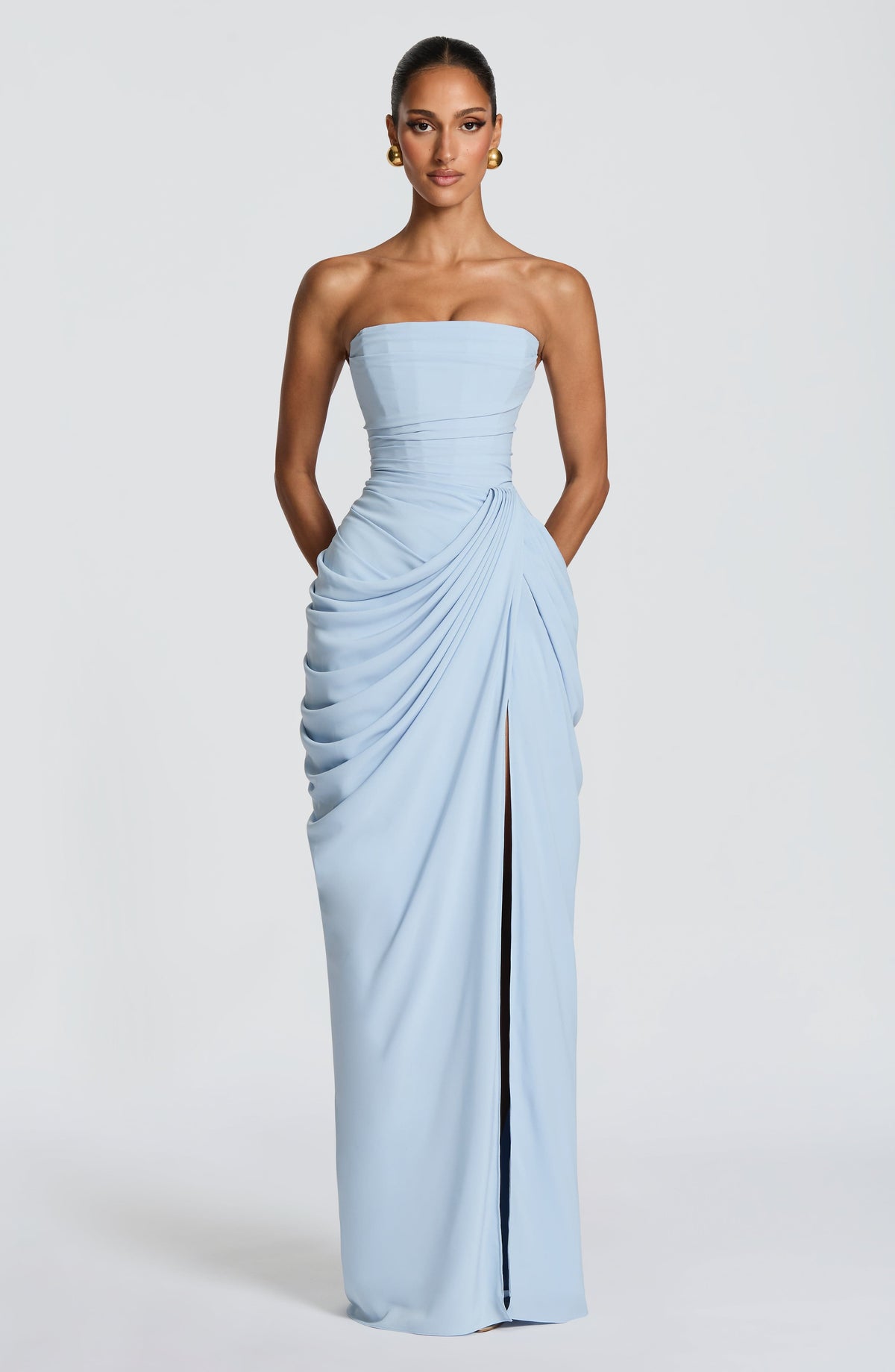 Lois Strapless Corset Maxi Dress with High Slit 23