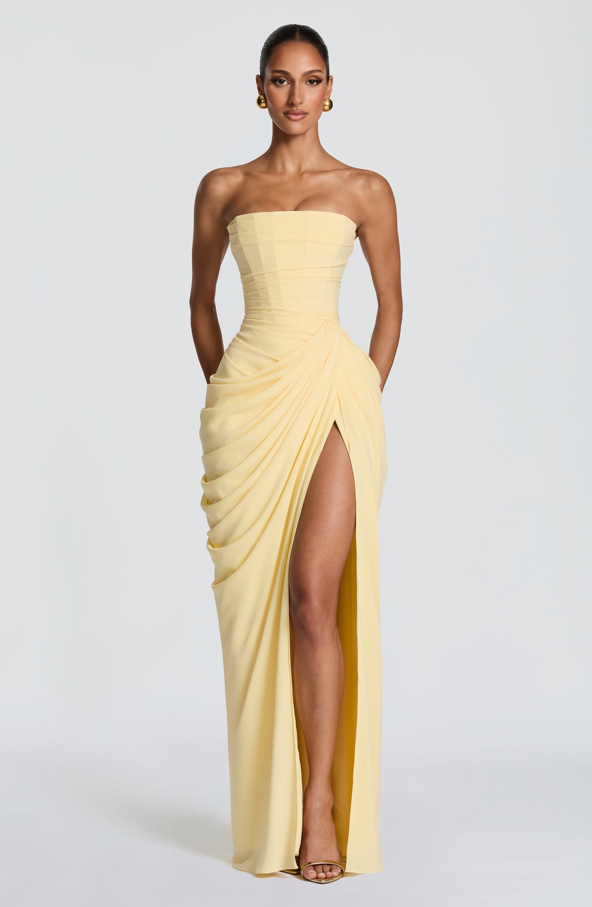 Lois Strapless Corset Maxi Dress with High Slit 1