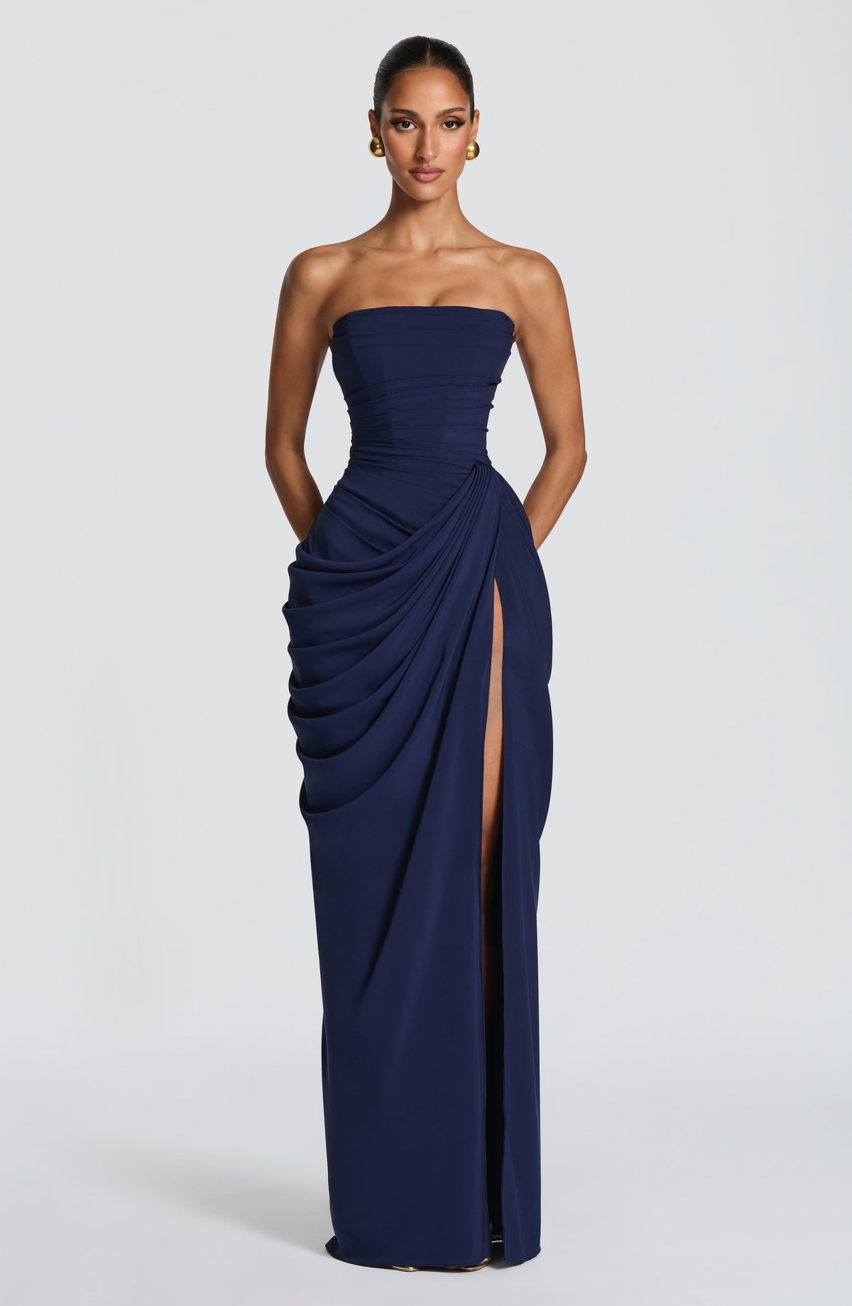 Lois Strapless Corset Maxi Dress with High Slit 19