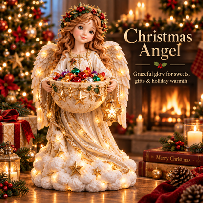 Cream-and-gold angel figure with wings holding a star-decorated bowl of sweets, standing on cloud-like base 3