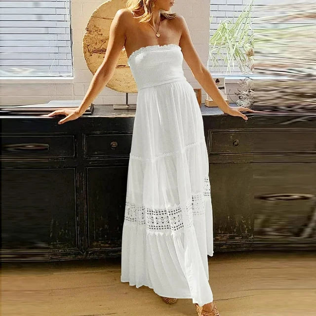 Off-the-shoulder maxi dress with lace details – Isaline