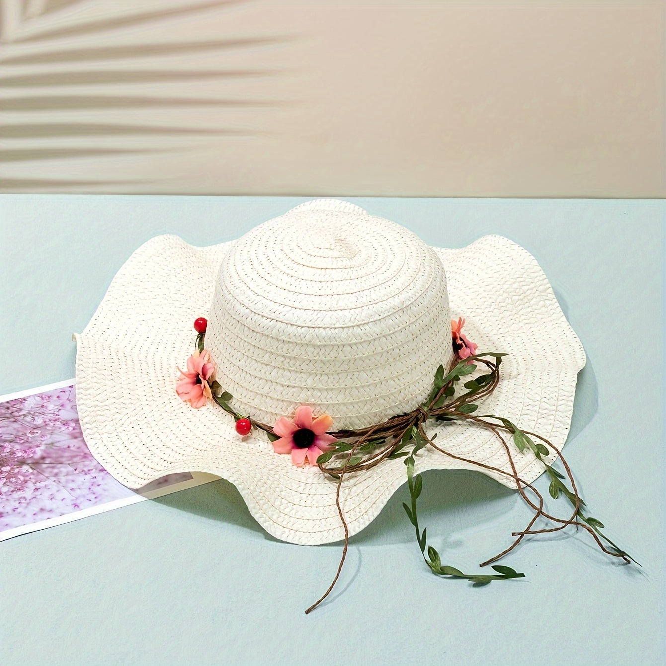 Ladies' summer straw hat with flower and fruit details – Solène
