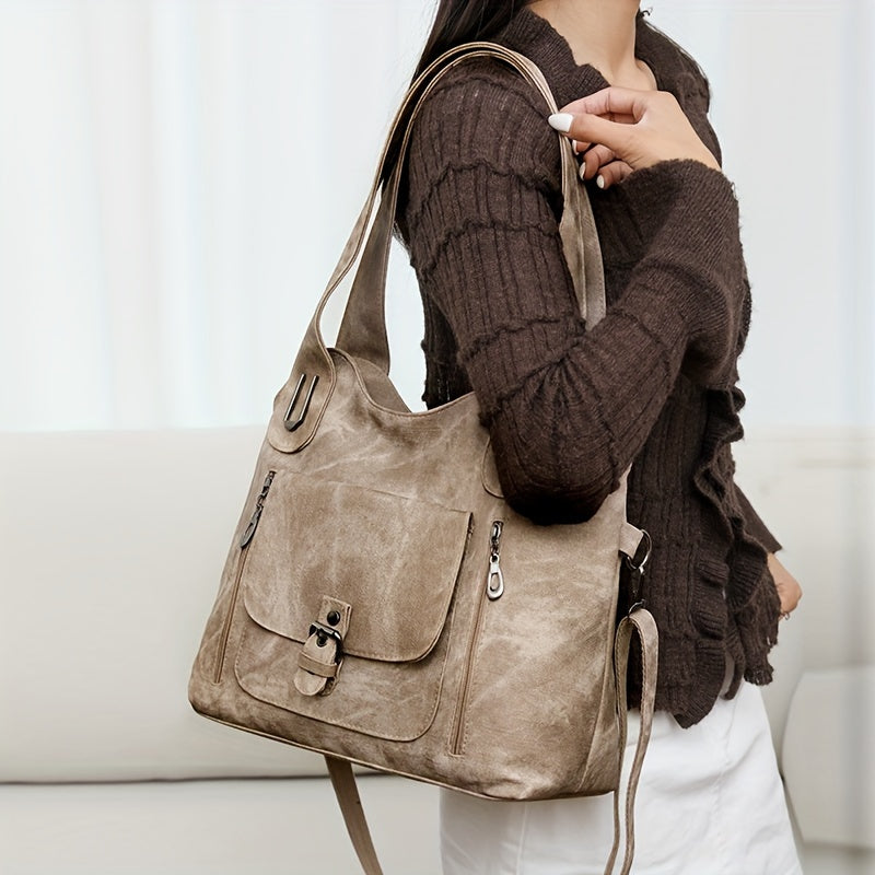 Vintage-Style Vegan Leather Shoulder Bag - Marivelle