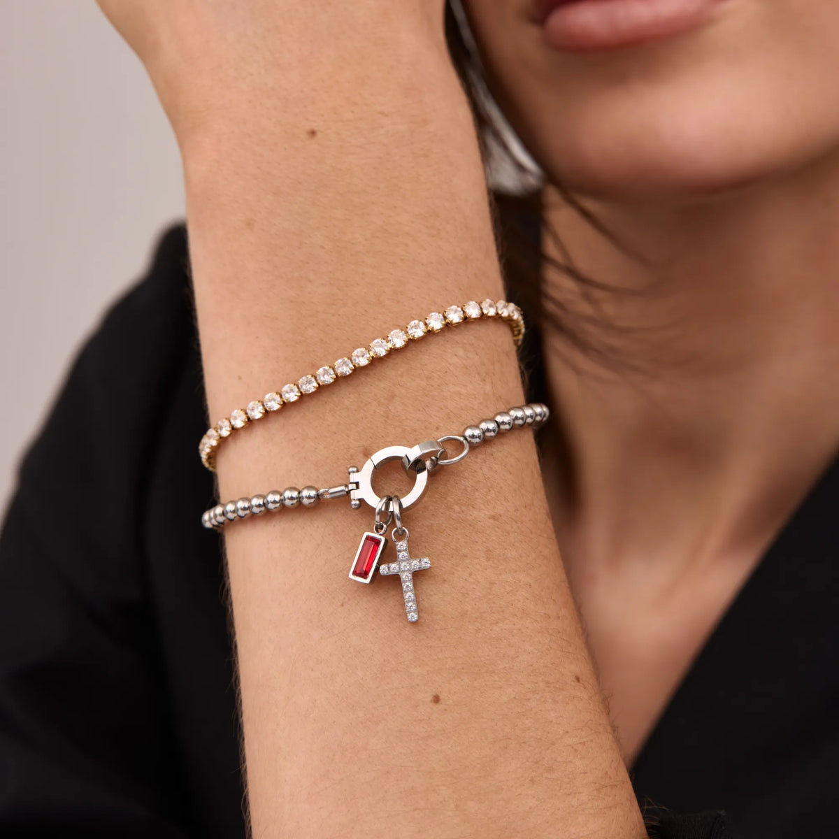 Nova Bead Birthstone Bracelet with Cross Charm 4