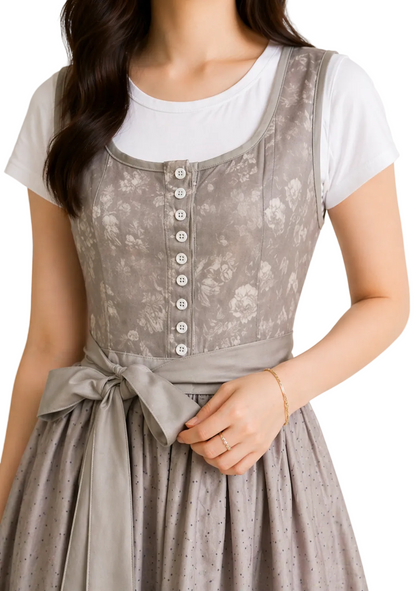 Women's Dirndl Dress with Zipper, Lace Sleeves and Waist Band 1