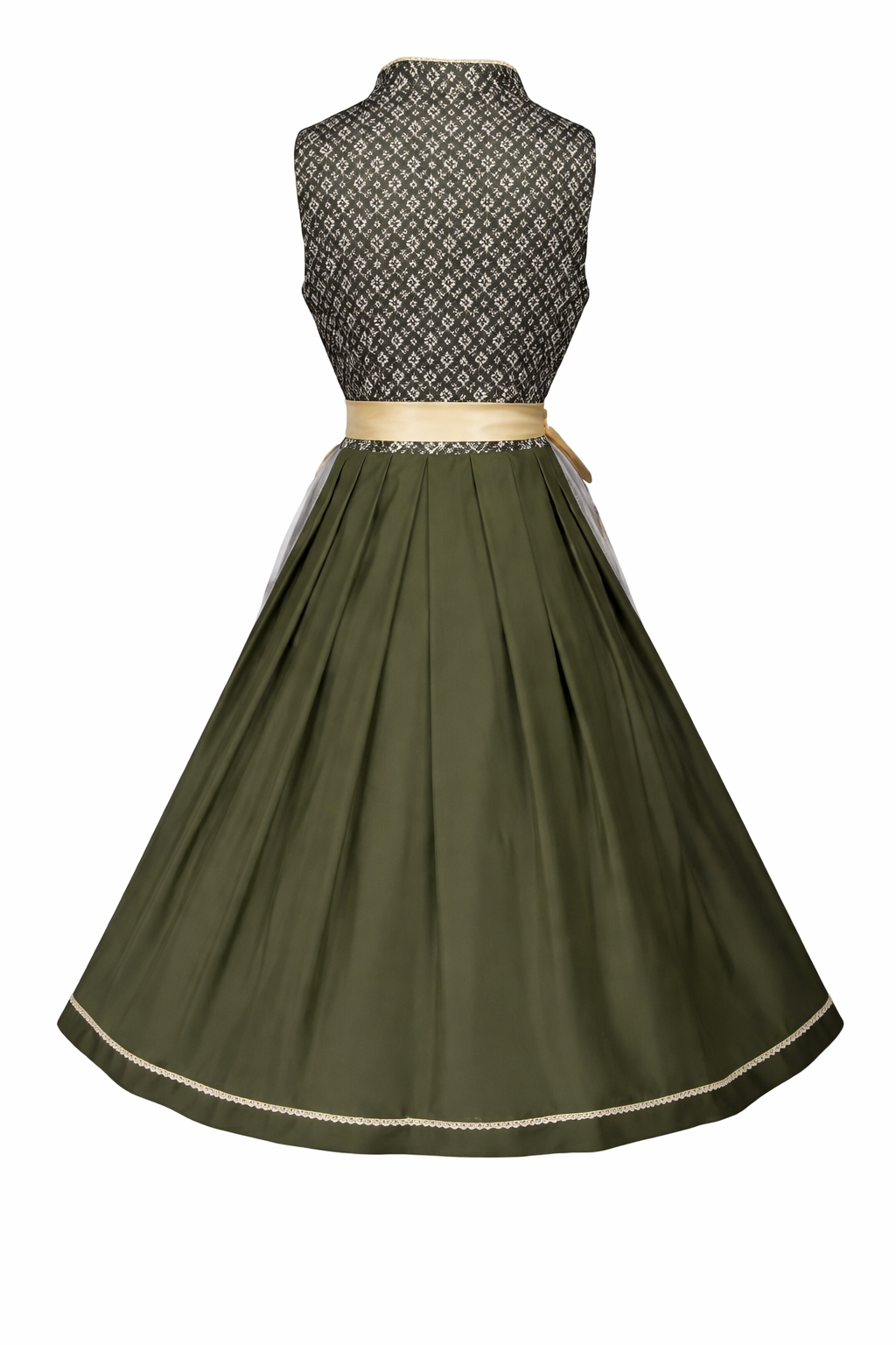 Women's Dirndl Dress with Stand Collar, Lace-Up Front and Lace Overlay 5