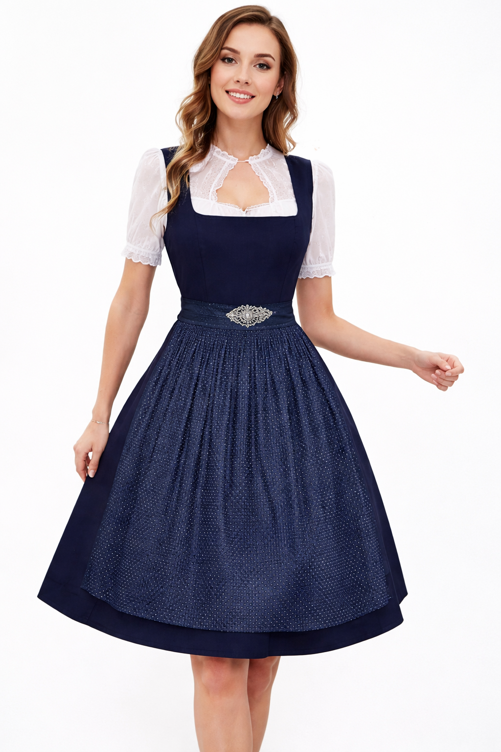 Women's Dirndl Set with Stand-Up Collar Blouse and Skirt 3