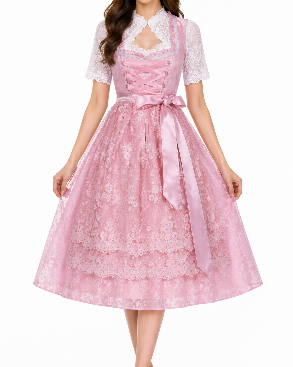 Women's Dirndl Set with Stand-Up Collar Blouse and Skirt 5