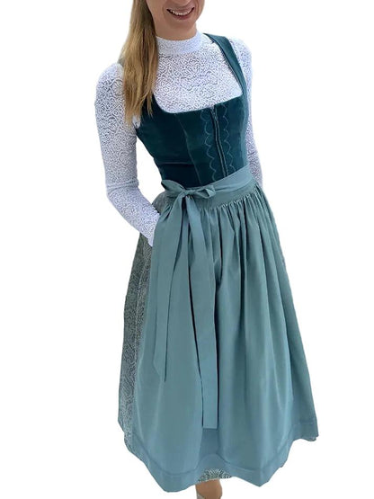 Women's Traditional Midi Dirndl Dress with Apron 4