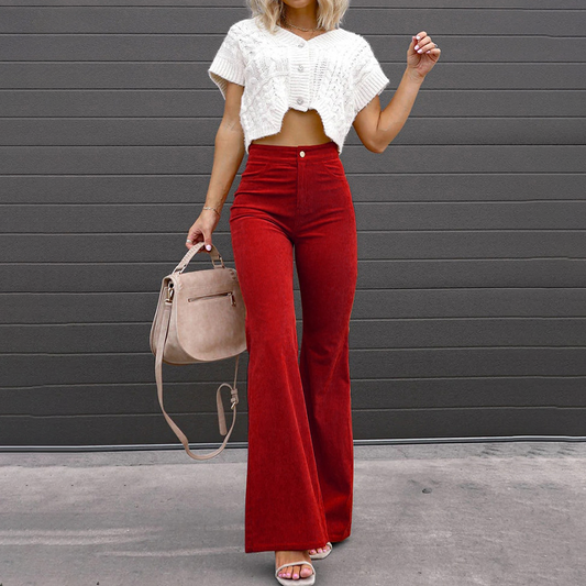 Ladies' wide-leg trousers made from organic cord with a high waist – Elegance Spice