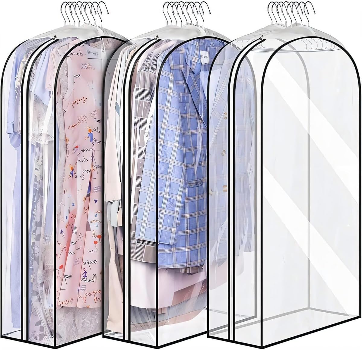 Clear garment covers with side gussets – 3-pack storage bags with side zip (Buy 1, get 1 FREE)