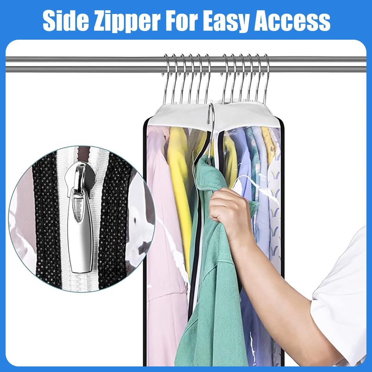 Clear garment covers with side gussets – 3-pack storage bags with side zip (Buy 1, get 1 FREE)