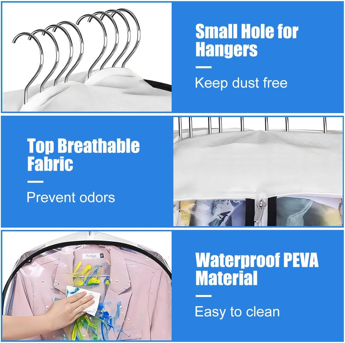 Clear garment covers with side gussets – 3-pack storage bags with side zip (Buy 1, get 1 FREE)