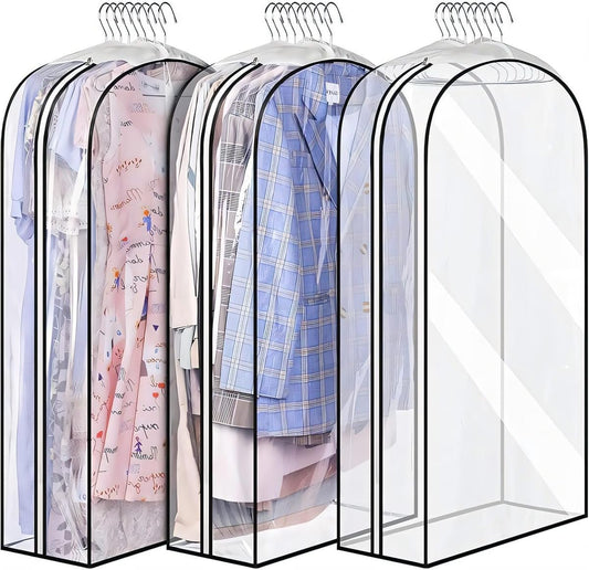 Clear garment covers with side gussets – 3-pack storage bags with side zip (Buy 1, get 1 FREE)