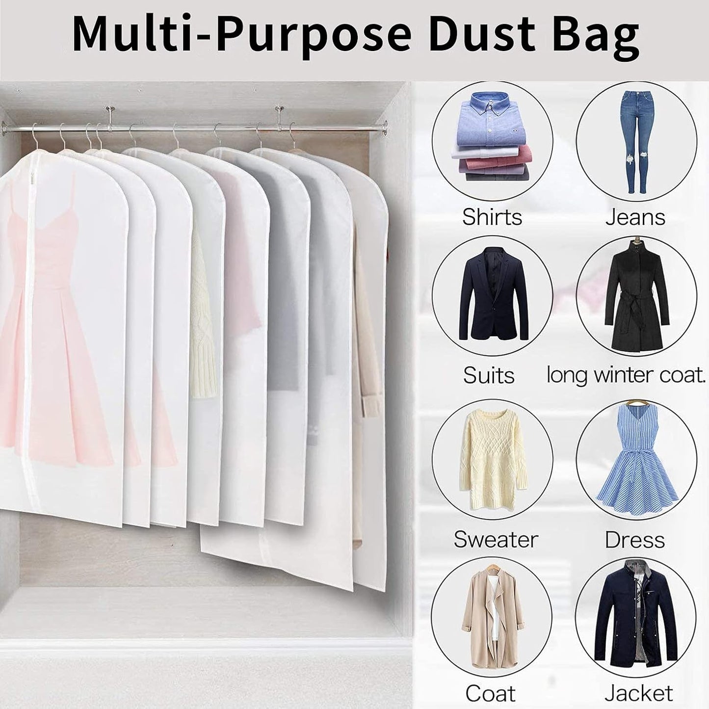 Clear PEVA clothing storage bags – pack of 12 dustproof garment protectors – 2 for the price of 1