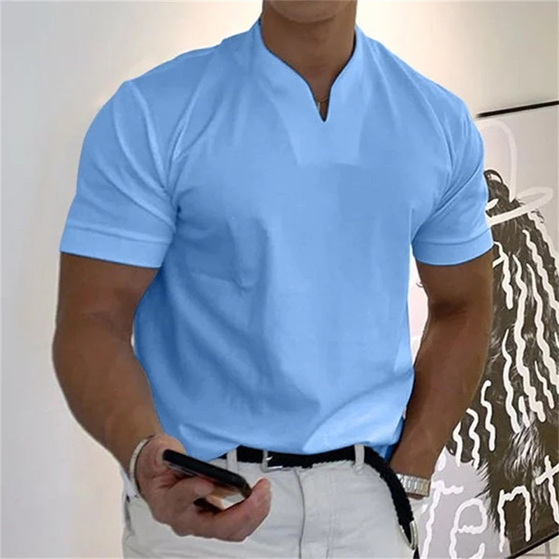 Breathable men's fitness shirt with V-neck – Timo