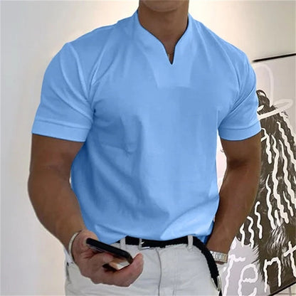 Breathable men's fitness shirt with V-neck – Timo
