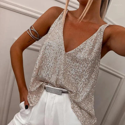 Sparkling ladies' sequin top with spaghetti straps – Liora