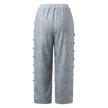 Striped High-Waist Ladies' Trousers with Decorative Buttons – Florence