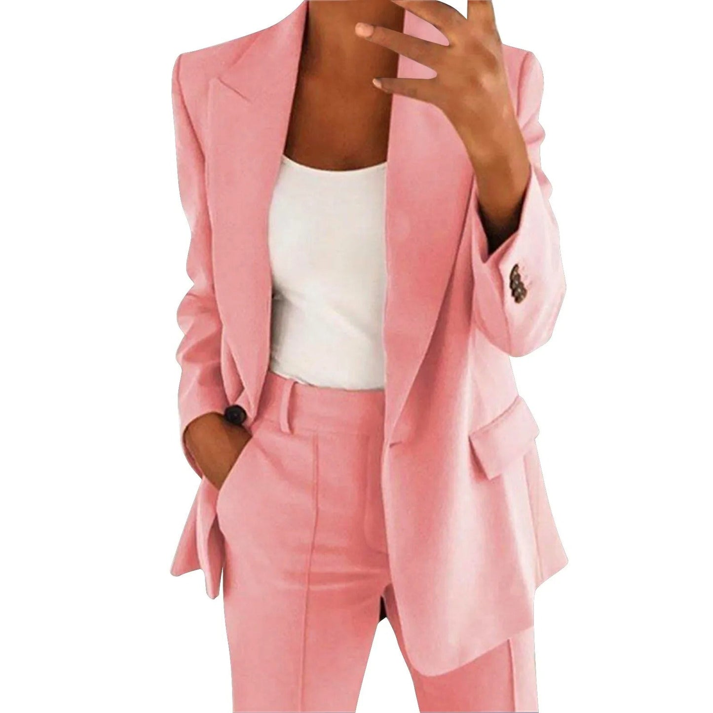 Ladies' Suit Set with Blazer and Trousers in Plain Colour - MiraSet
