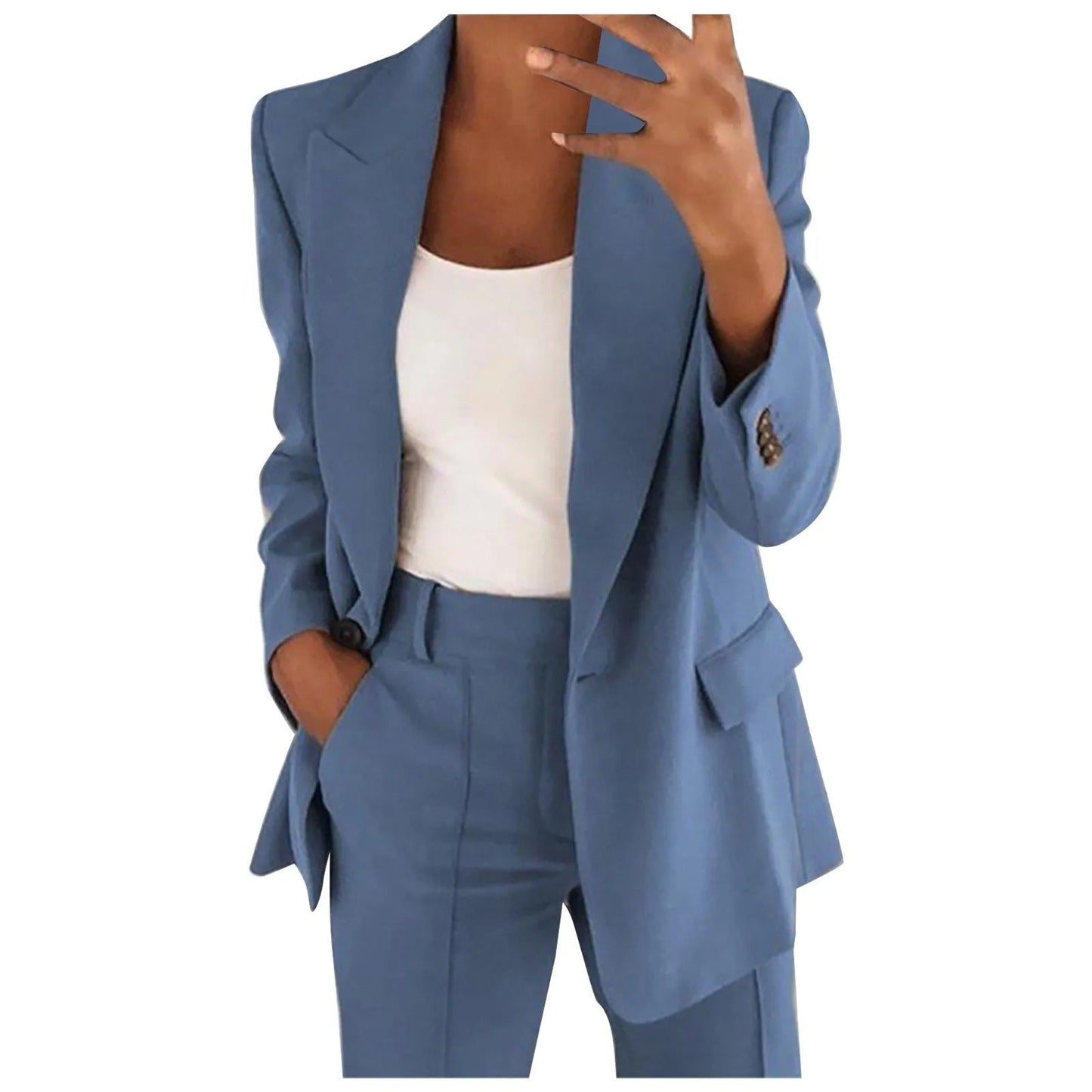 Ladies' Suit Set with Blazer and Trousers in Plain Colour - MiraSet