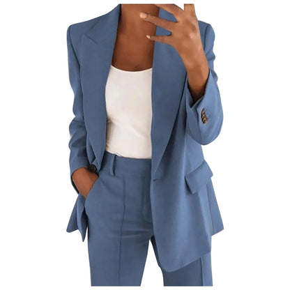 Ladies' Suit Set with Blazer and Trousers in Plain Colour - MiraSet