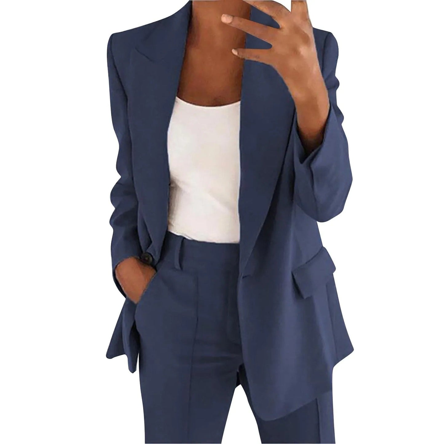 Ladies' Suit Set with Blazer and Trousers in Plain Colour - MiraSet