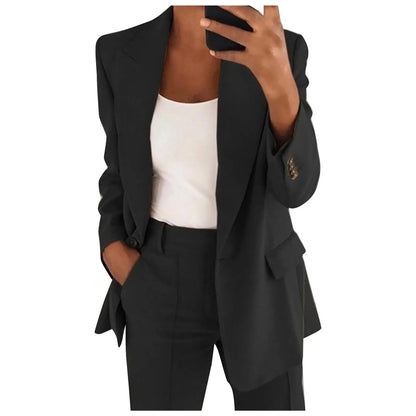 Ladies' Suit Set with Blazer and Trousers in Plain Colour - MiraSet