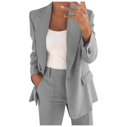 Ladies' Suit Set with Blazer and Trousers in Plain Colour - MiraSet