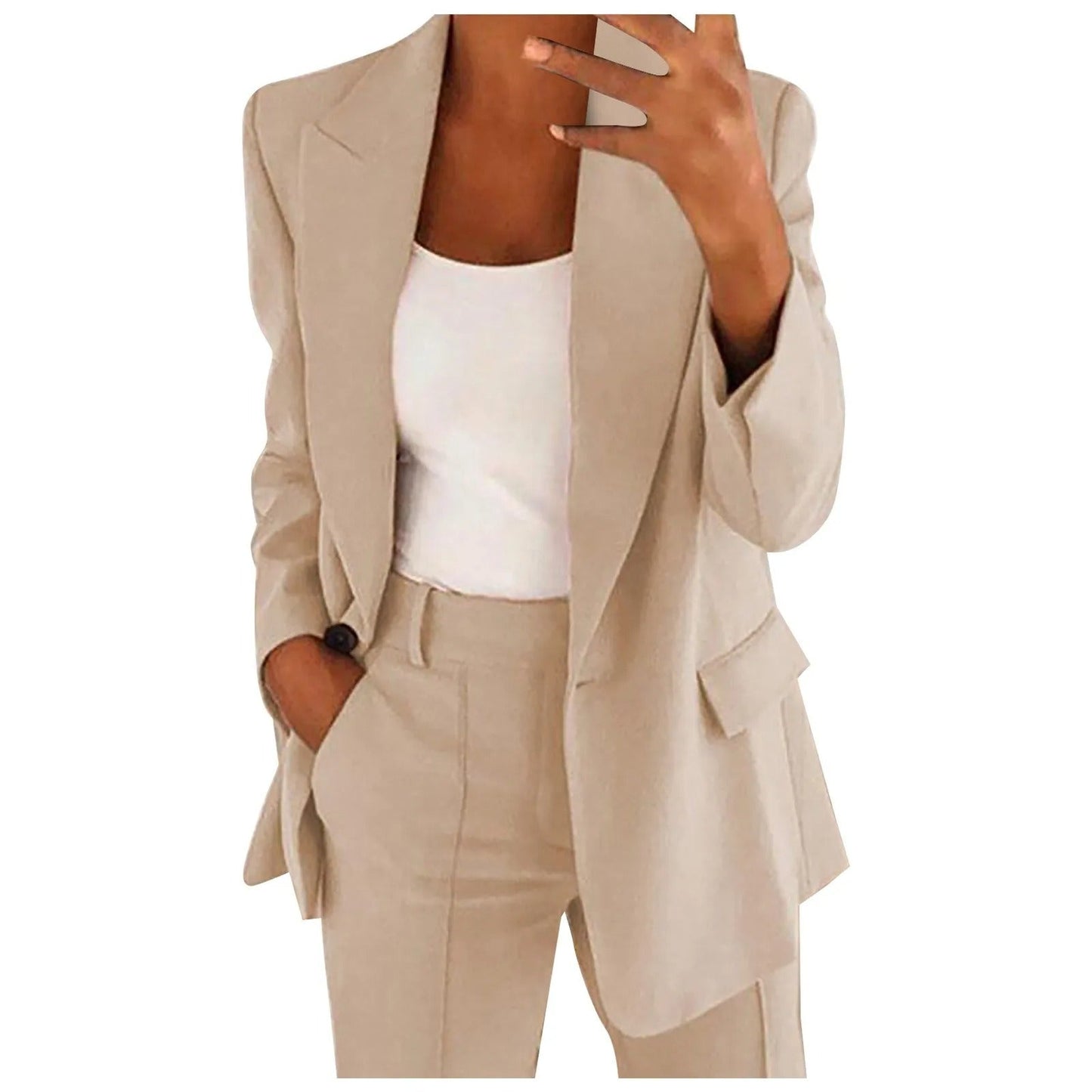 Ladies' Suit Set with Blazer and Trousers in Plain Colour - MiraSet