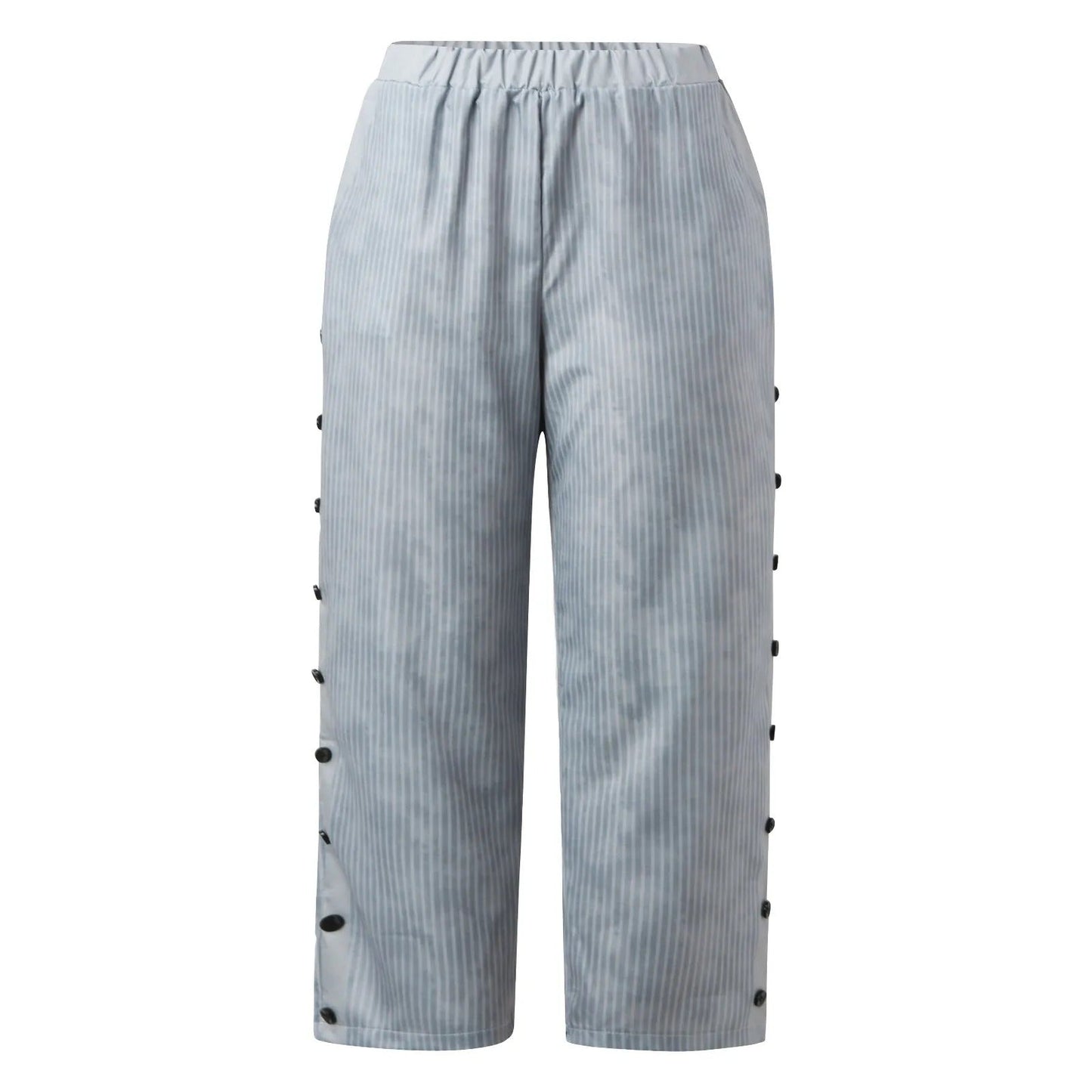 Striped High-Waist Ladies' Trousers with Decorative Buttons – Florence