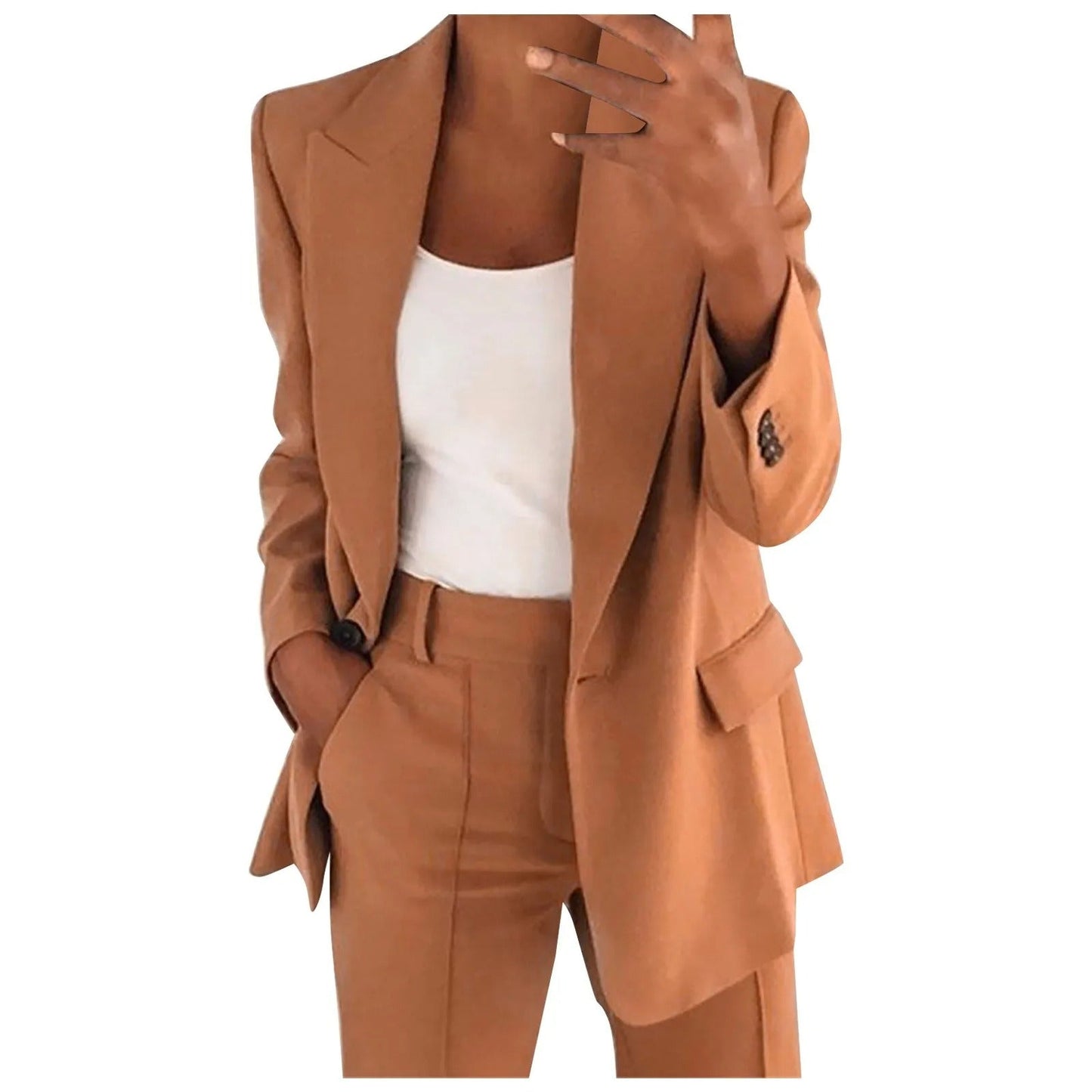 Ladies' Suit Set with Blazer and Trousers in Plain Colour - MiraSet