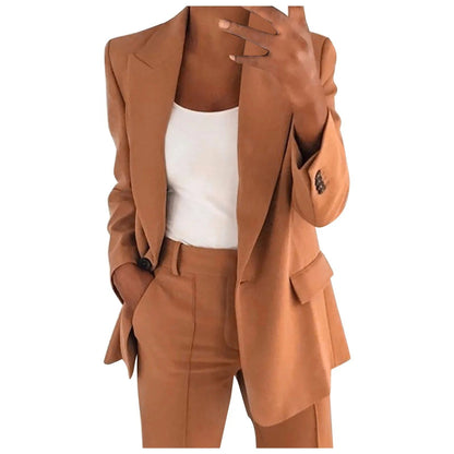 Ladies' Suit Set with Blazer and Trousers in Plain Colour - MiraSet