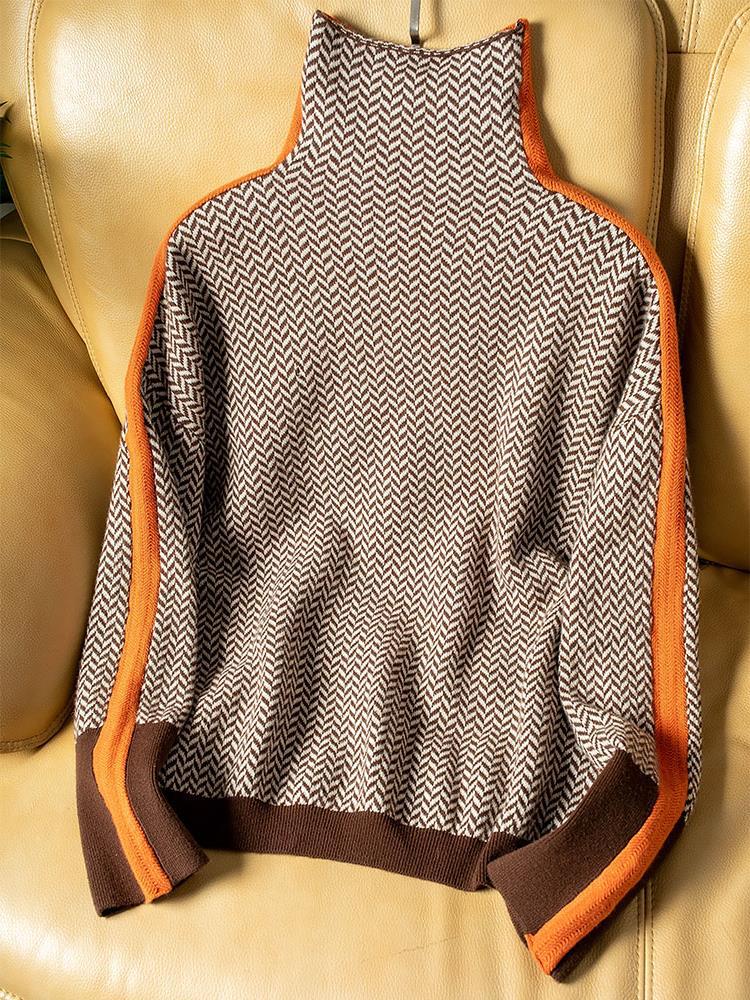 Chic High-Neck Patterned Sweater 5