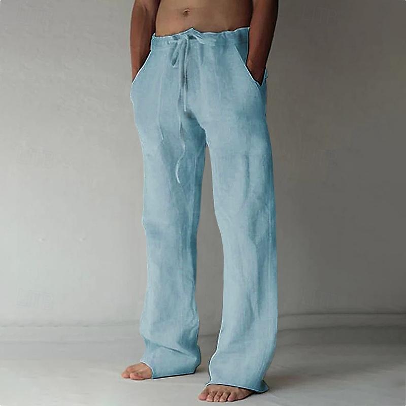 Casual men's linen trousers with a wide cut for summer – Elias